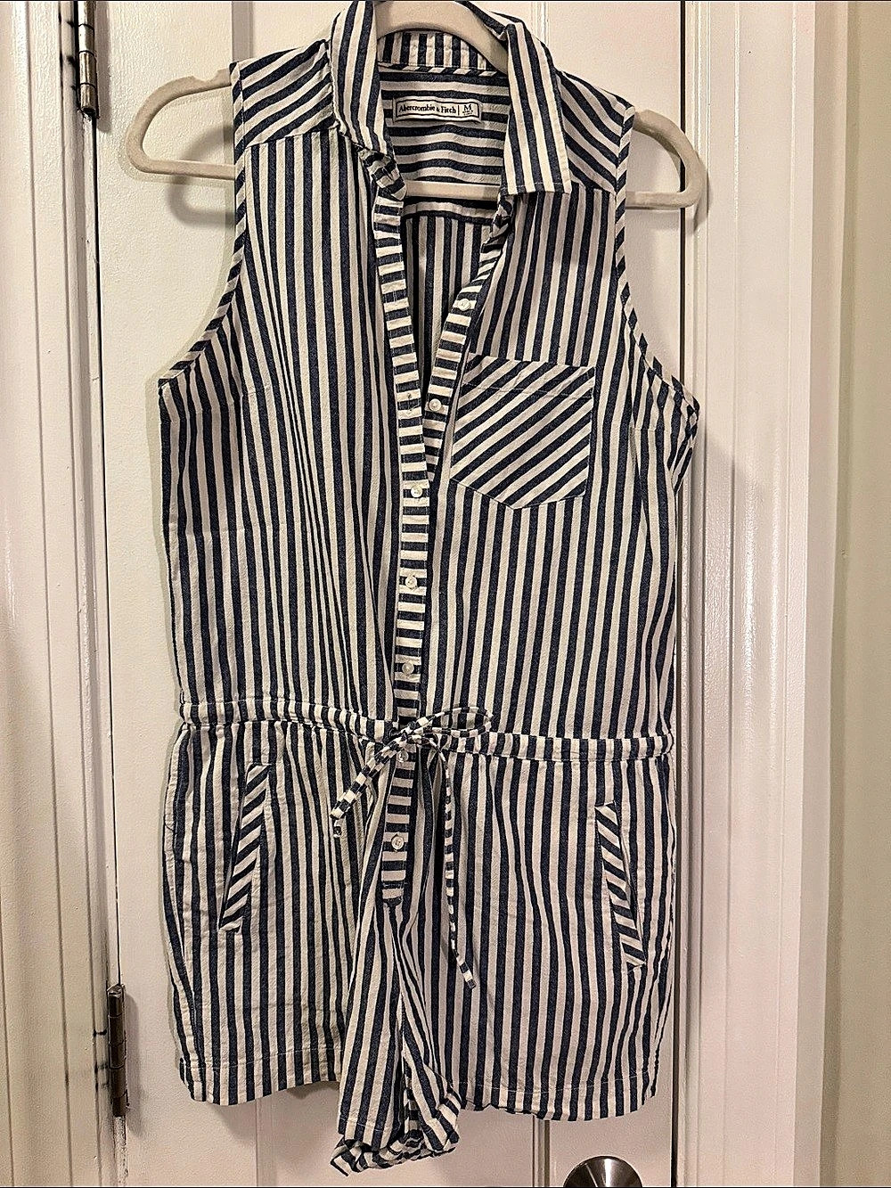 Abercrombie & Fitch Striped Romper Blue & White Size Medium